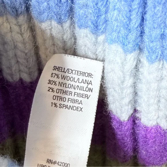 Y2k Route 66 wool blend long Striped Scarf - Blue, Green, Purple, navy a35 - Picture 2 of 8